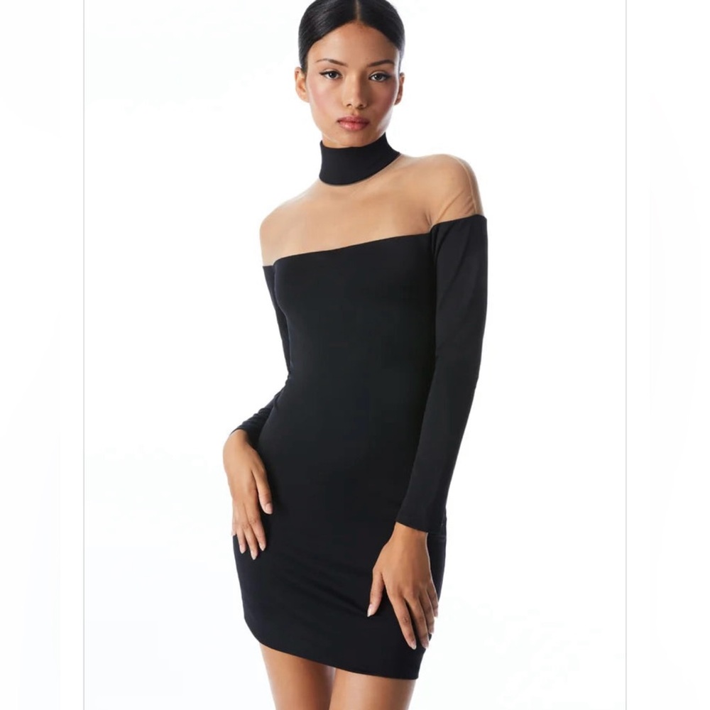 Alice + Olivia Black Off-Shoulder Mini Dress with Sheer Yoke